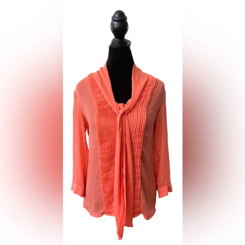 Banana Republic: Orange Peach Pleated Blouse with Neck Tie